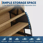 Meuble à chaussures cannelé noyer/bois – Autonome, 26 paires