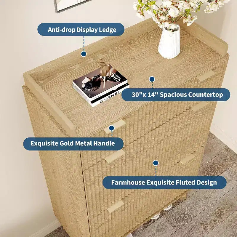 Meuble à chaussures cannelé noyer/bois – Autonome, 26 paires