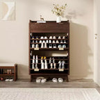 Meuble à chaussures cannelé noyer/bois – Autonome, 26 paires