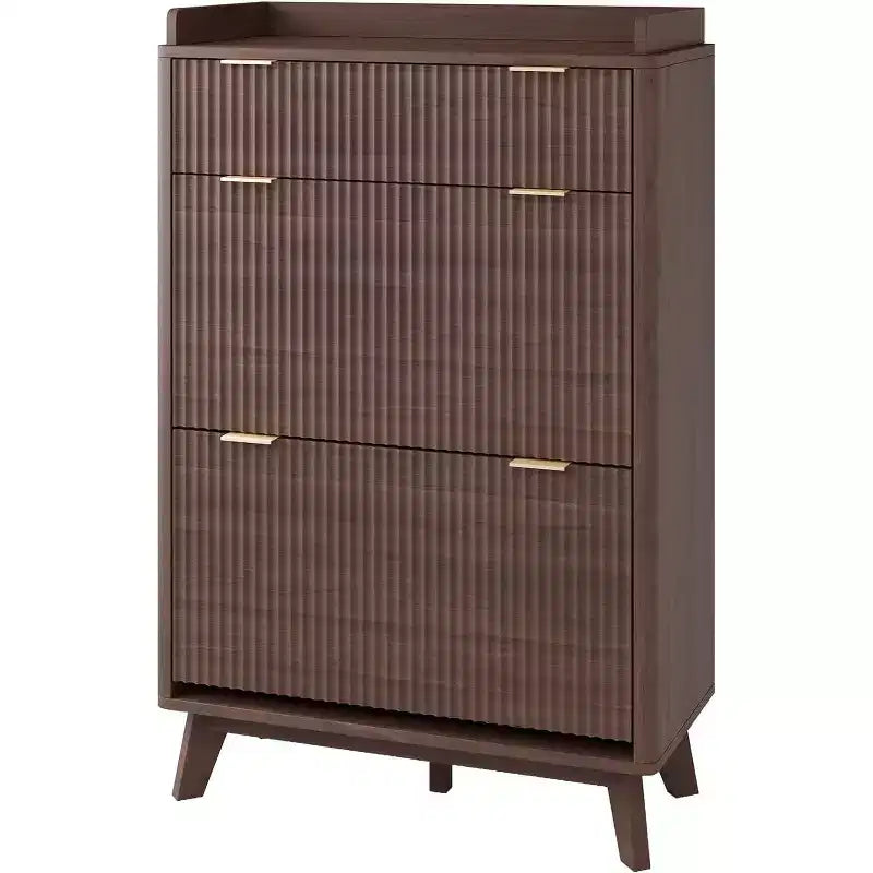 Meuble à chaussures cannelé noyer/bois – Autonome, 26 paires