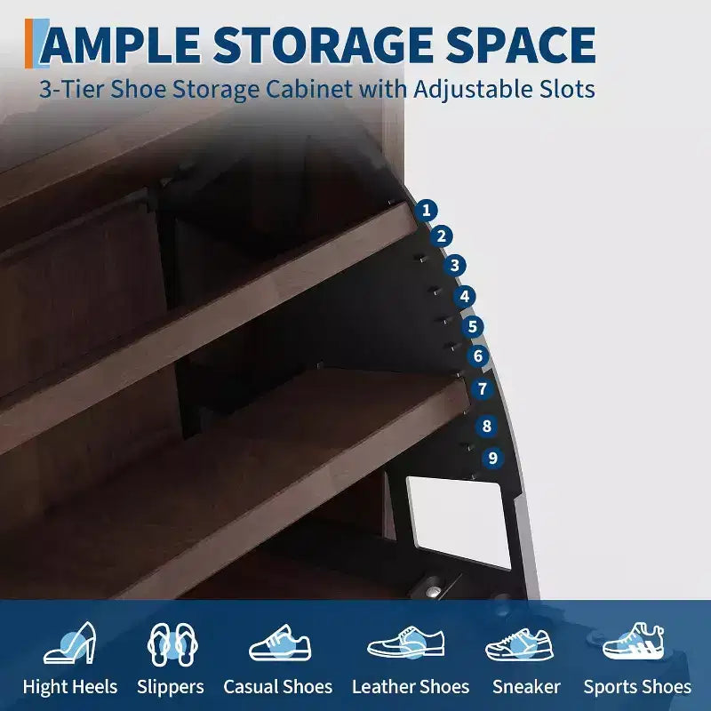 Meuble à chaussures cannelé noyer/bois – Autonome, 26 paires