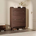 Modern Fluted Shoe Cabinet, 48 Tall Narrow Wooden Shoe Rack Organizer with Storage Drawer, 2 Flip Drawers & Adjustable Shelves for Living Room