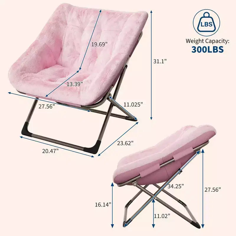 Chaise lune pliable en fausse fourrure rose, 1 place