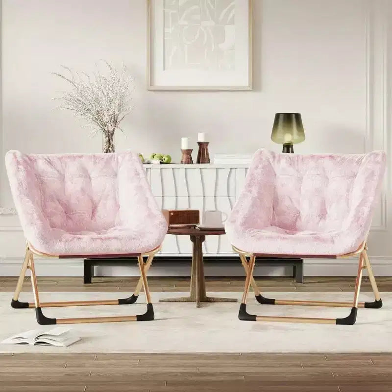 Chaise lune pliable en fausse fourrure rose, 1 place