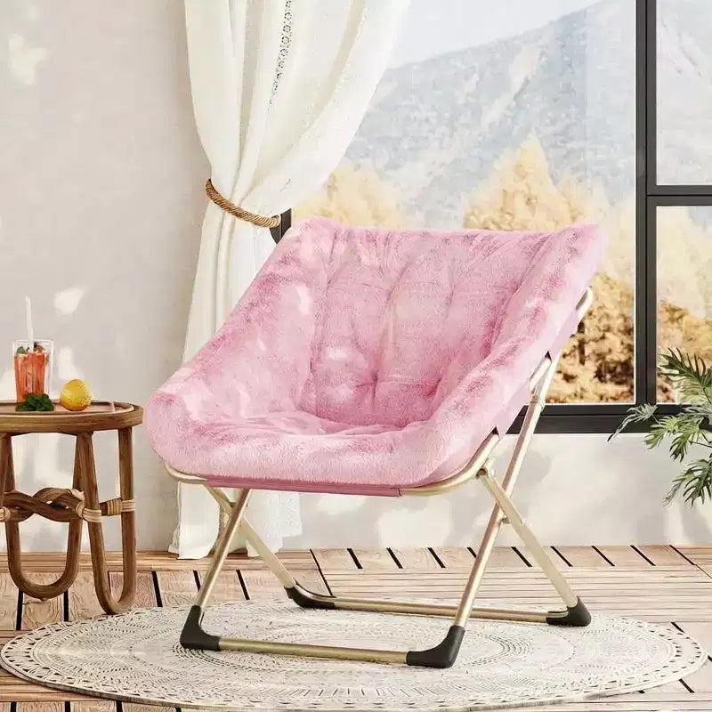 Chaise lune pliable en fausse fourrure rose, 1 place