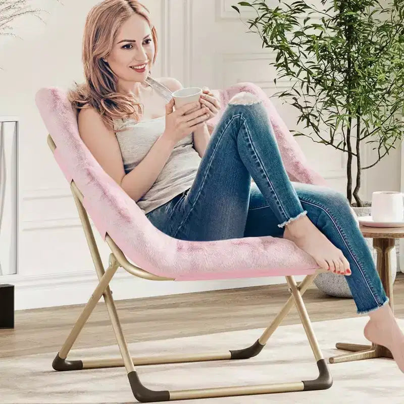 Chaise lune pliable en fausse fourrure rose, 1 place