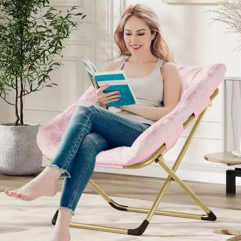 Chaise lune pliable en fausse fourrure rose, 1 place