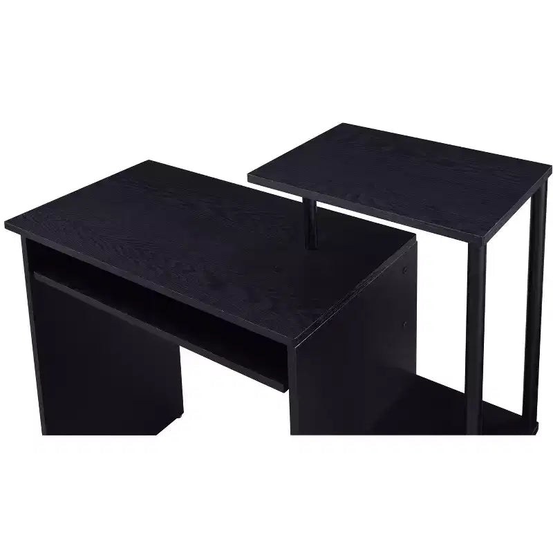 Bureau individuel en chêne vieilli / noir / marron avec tablette coulissante et rangements