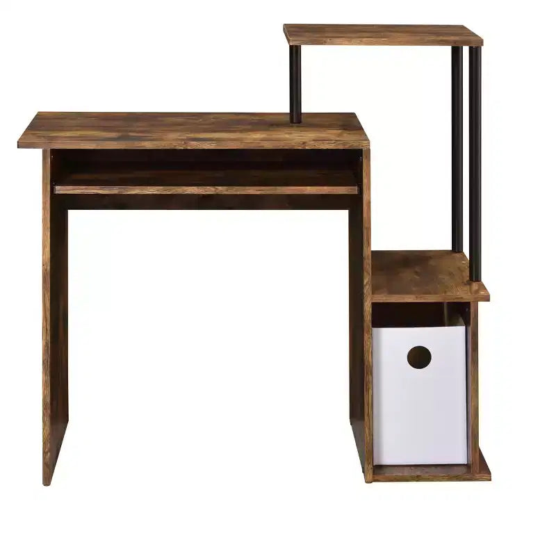 Bureau individuel en chêne vieilli / noir / marron avec tablette coulissante et rangements