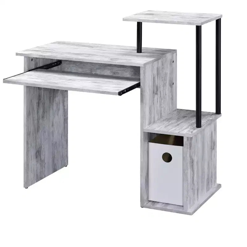 Bureau individuel en chêne vieilli / noir / marron avec tablette coulissante et rangements