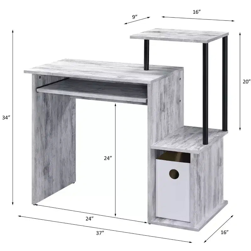 Bureau individuel en chêne vieilli / noir / marron avec tablette coulissante et rangements