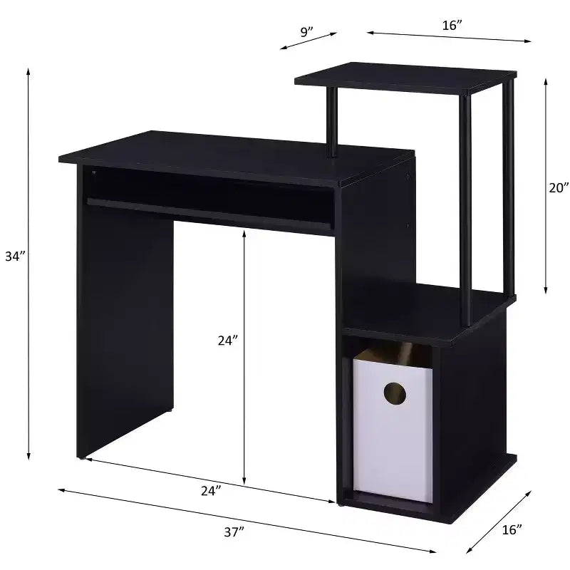 Bureau individuel en chêne vieilli / noir / marron avec tablette coulissante et rangements