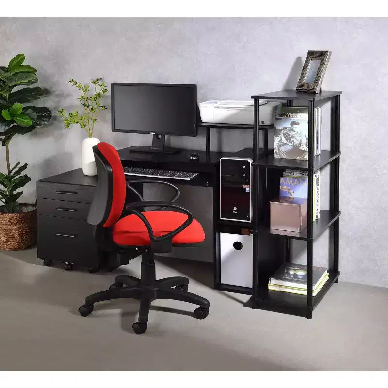 Bureau individuel en chêne vieilli / noir / marron avec tablette coulissante et rangements