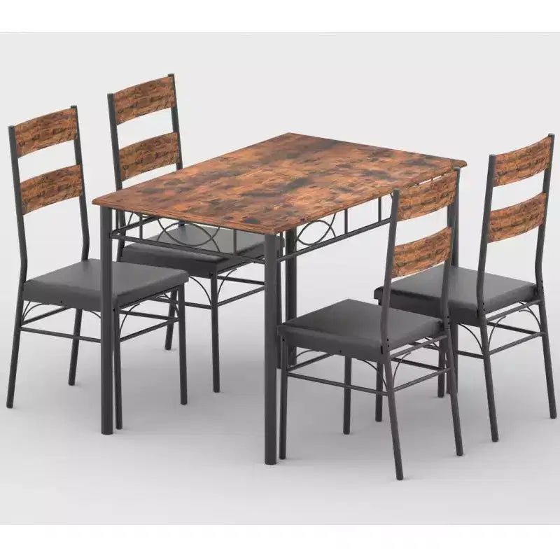 Ensemble table et chaises de salle à manger modernes, gris/bois, 4 places
