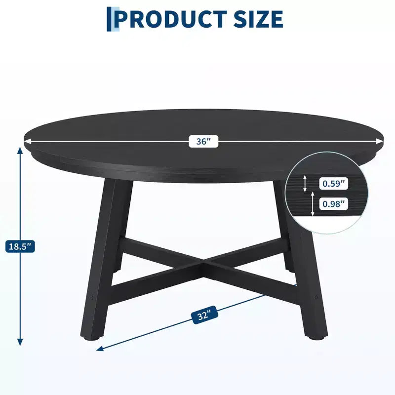 Table basse ronde noire/marron, style industriel, 1 pièce