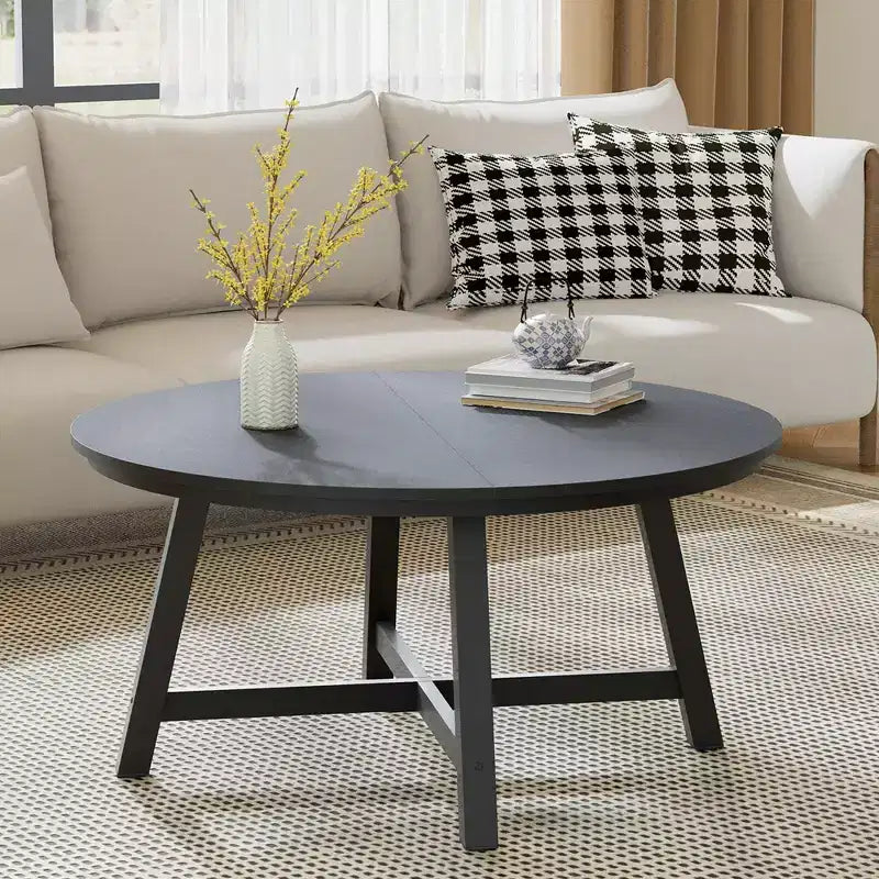 Table basse ronde noire/marron, style industriel, 1 pièce