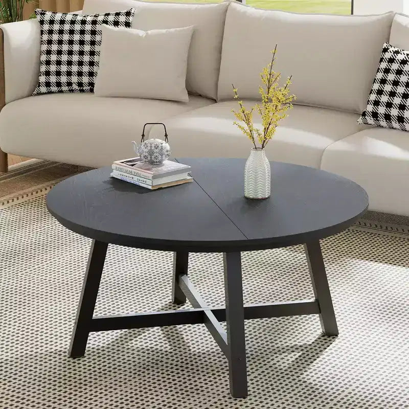 Table basse ronde noire/marron, style industriel, 1 pièce