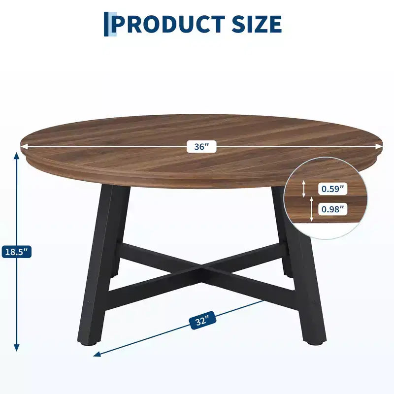 Table basse ronde noire/marron, style industriel, 1 pièce