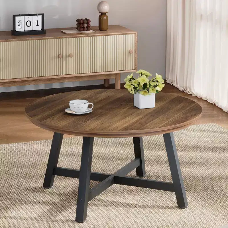 Table basse ronde noire/marron, style industriel, 1 pièce