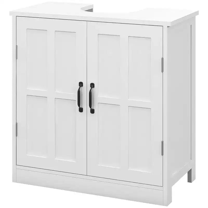 Meuble sous-lavabo double porte, noir/blanc, avec étagère réglable, pour 1