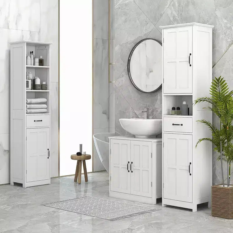 Meuble sous-lavabo double porte, noir/blanc, avec étagère réglable, pour 1