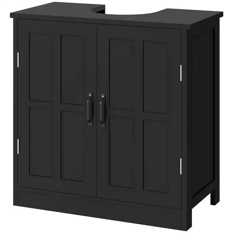 Meuble sous-lavabo double porte, noir/blanc, avec étagère réglable, pour 1