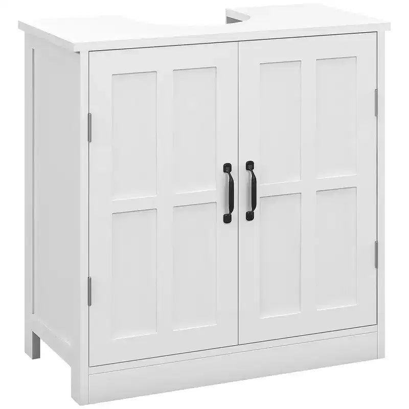 Meuble sous-lavabo double porte, noir/blanc, avec étagère réglable, pour 1