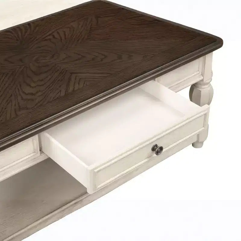 Table d'appoint mi-siècle moderne blanche et marron avec tiroir et étagère ouverte