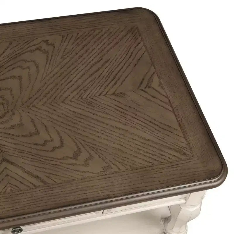 Table d'appoint mi-siècle moderne blanche et marron avec tiroir et étagère ouverte