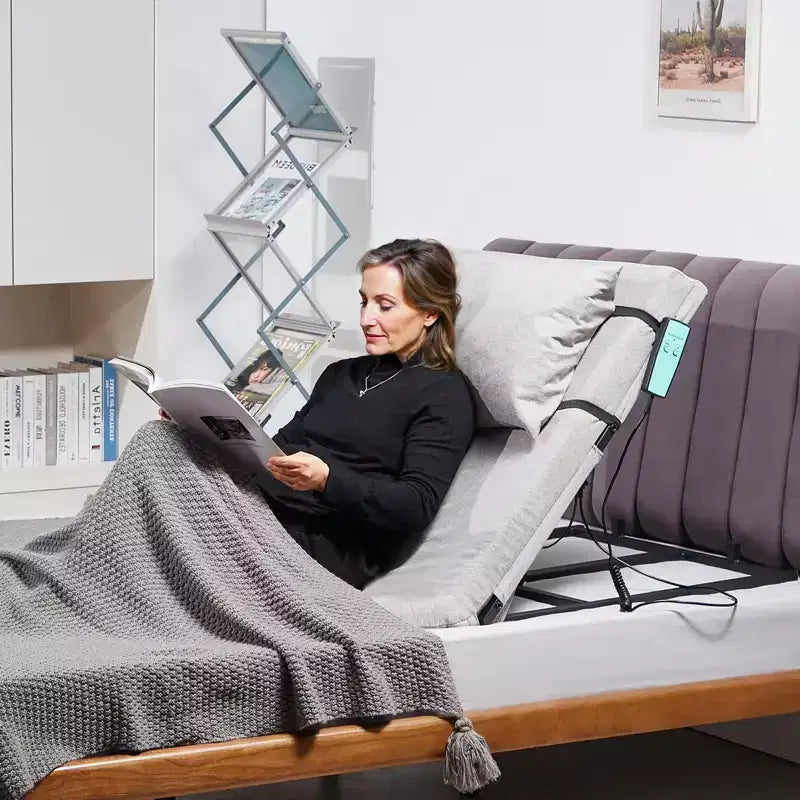 Dossier de lit électrique gris réglable avec appui-tête et repose-jambes, pour 1 personne