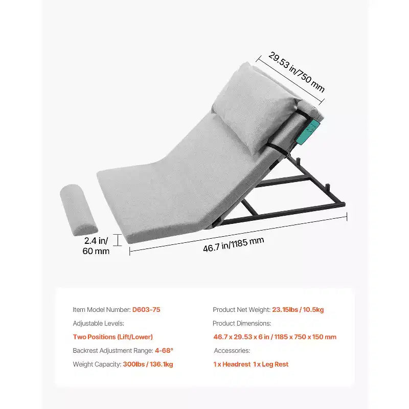 Dossier de lit électrique gris réglable avec appui-tête et repose-jambes, pour 1 personne
