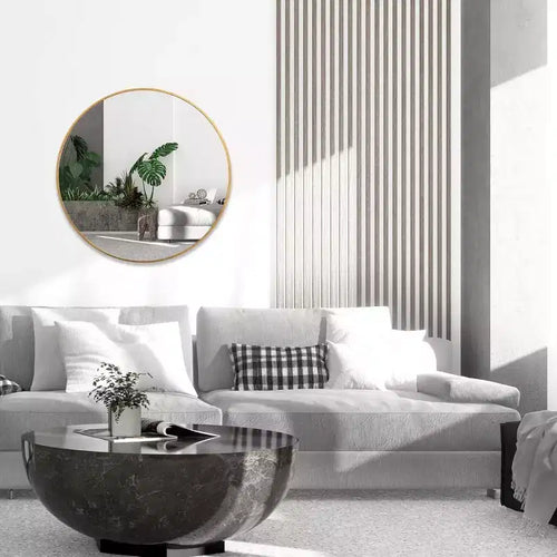 Miroir mural rond de 91 cm, noir / or / argent, cadre en métal, pour 1 pièce