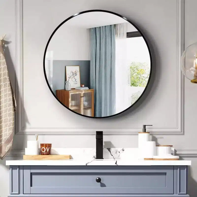 Miroir mural rond de 91 cm, noir / or / argent, cadre en métal, pour 1 pièce