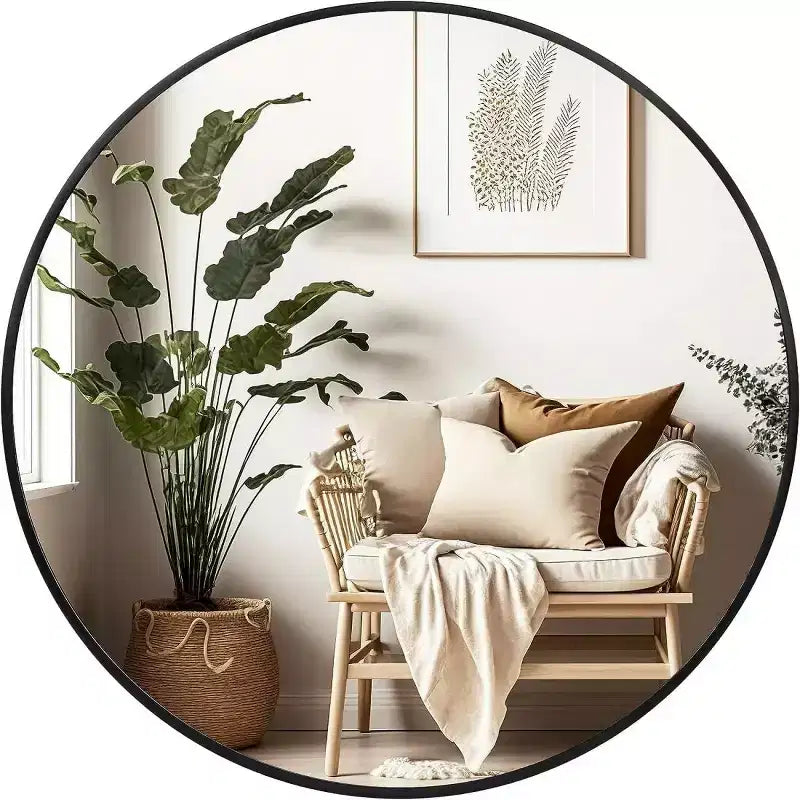 Miroir mural rond de 91 cm, noir / or / argent, cadre en métal, pour 1 pièce