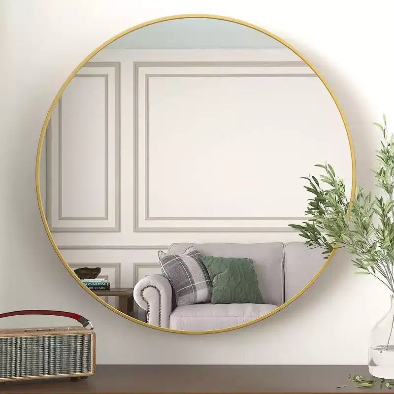 Miroir mural rond de 91 cm, noir / or / argent, cadre en métal, pour 1 pièce