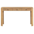 Console en bois brun à pieds ronds, 3 tiroirs, 1 personne