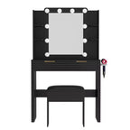 Coiffeuse noire cannelée avec miroir et tabouret, 1 personne