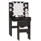 Coiffeuse noire cannelée avec miroir et tabouret, 1 personne