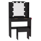 Coiffeuse noire cannelée avec miroir et tabouret, 1 personne