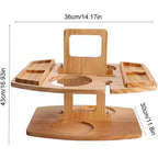 Plateau de service en bois naturel avec porte-verres à vin suspendu, support portable 2-en-1 pour collations et boissons