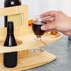 Plateau de service en bois naturel avec porte-verres à vin suspendu, support portable 2-en-1 pour collations et boissons