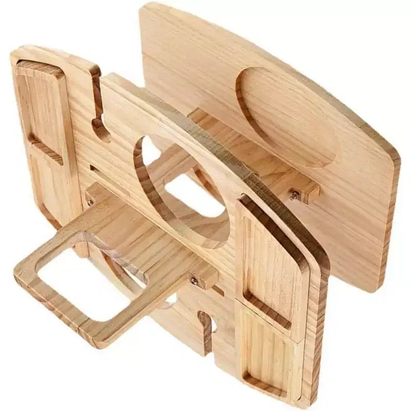Plateau de service en bois naturel avec porte-verres à vin suspendu, support portable 2-en-1 pour collations et boissons