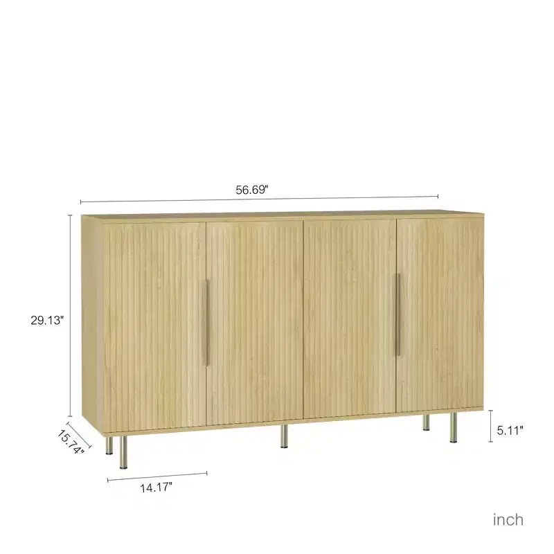 Buffet 4 portes, ton bois naturel, modèle simple