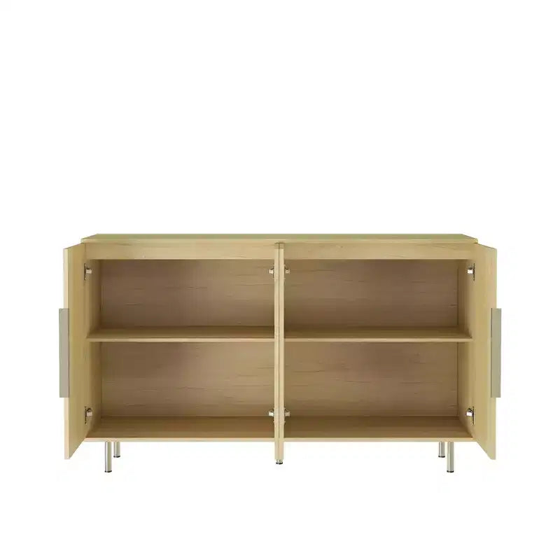 Buffet 4 portes, ton bois naturel, modèle simple