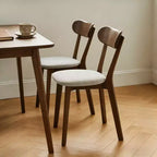 Chaise de salle à manger en bois massif, style Mid-Century, avec coussin marron / naturel / gris, lot de 2