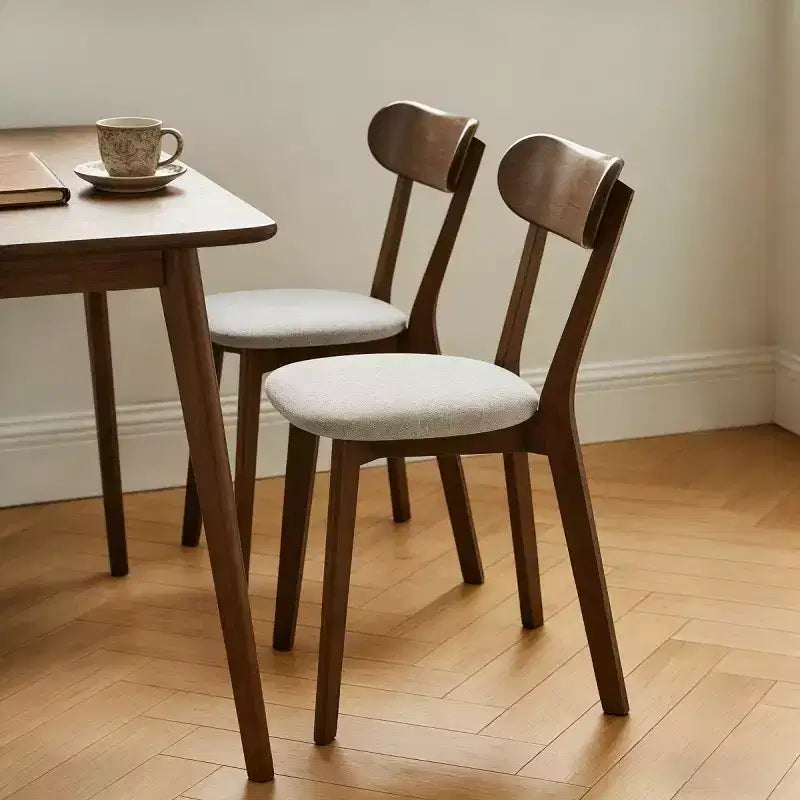 Chaise de salle à manger en bois massif, style Mid-Century, avec coussin marron / naturel / gris, lot de 2