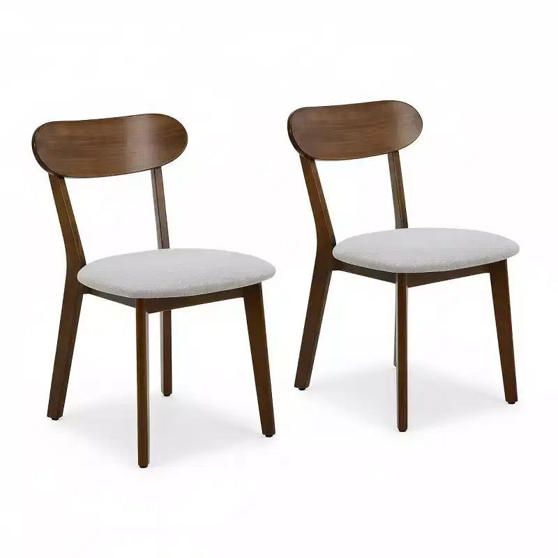 Chaise de salle à manger en bois massif, style Mid-Century, avec coussin marron / naturel / gris, lot de 2