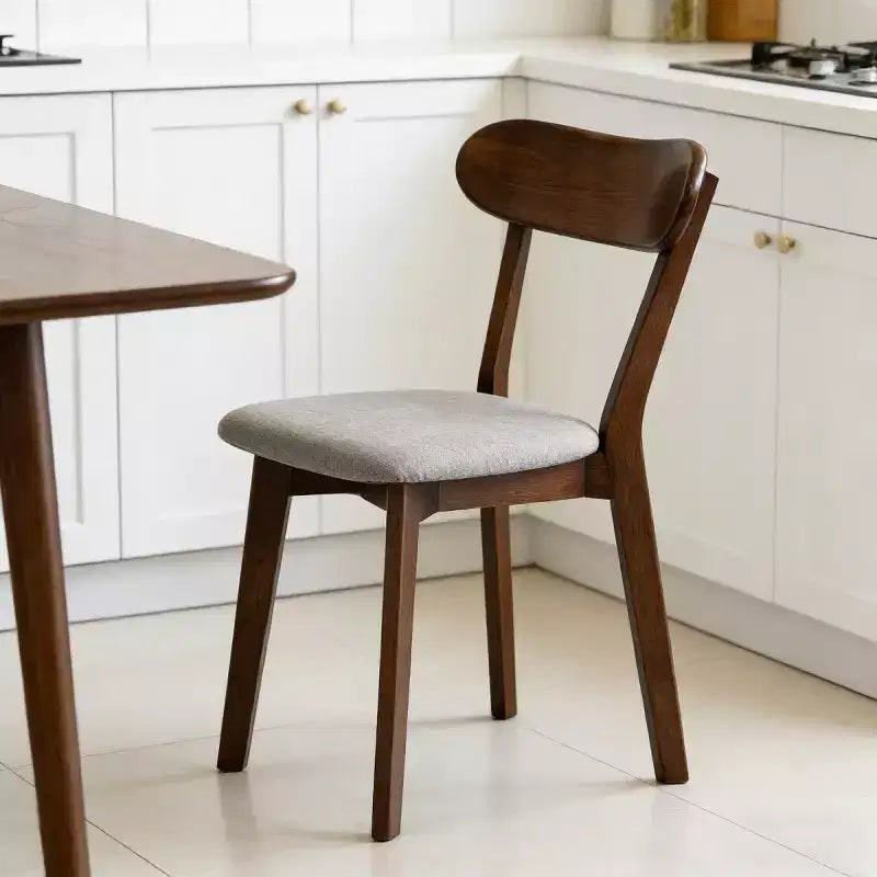 Chaise de salle à manger en bois massif, style Mid-Century, avec coussin marron / naturel / gris, lot de 2