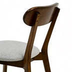 Chaise de salle à manger en bois massif, style Mid-Century, avec coussin marron / naturel / gris, lot de 2