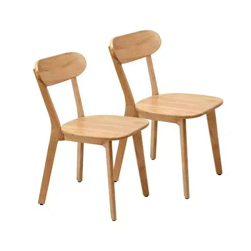 Chaise de salle à manger en bois massif, style Mid-Century, avec coussin marron / naturel / gris, lot de 2